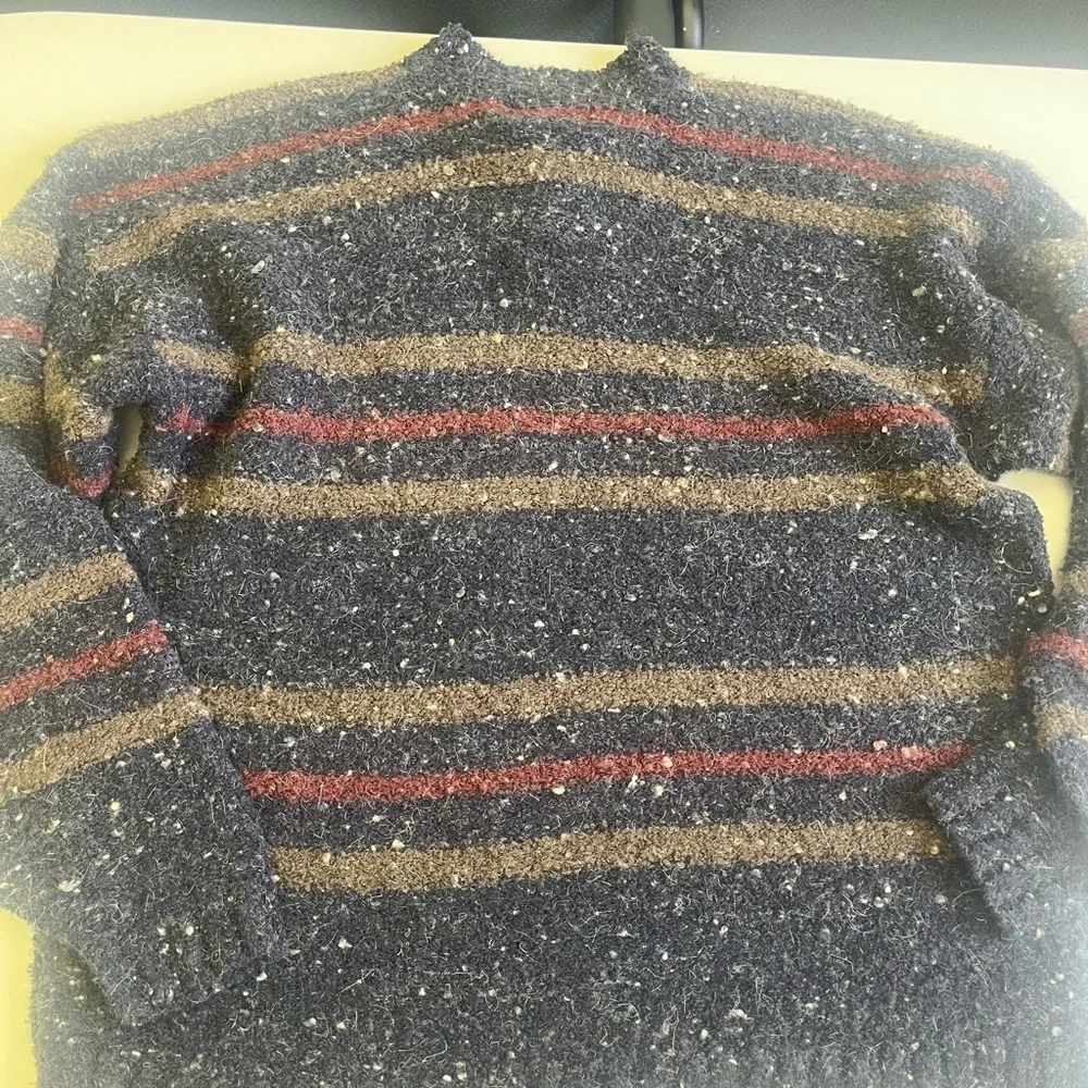 Vintage grandpa sweater striped cashmere wool blend blue beige maroon oversized - Picture 3 of 5